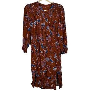 See U Soon Brown with Blue Pink Floral Design Dress Small